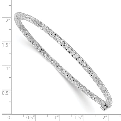 14K Yellow & Rhodium Rh Plat Polish/Texture/Dia Cut Twist Hinged Bangle