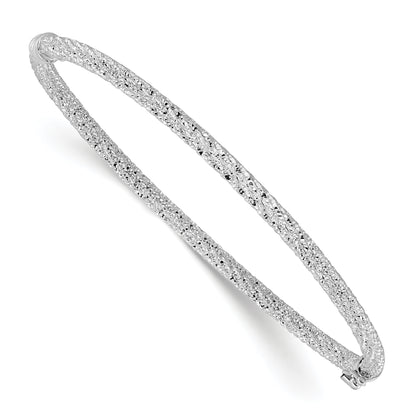14K Yellow & Rhodium Rh Plat Polish/Texture/Dia Cut Twist Hinged Bangle