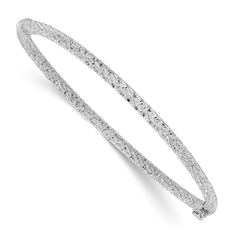 14K Yellow & Rhodium Rh Plat Polish/Texture/Dia Cut Twist Hinged Bangle