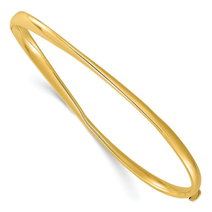 14K Yellow Gold Polished Twisted Hinged Bangle Bracelet