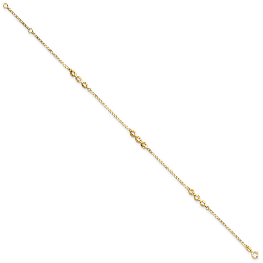 14K Yellow Gold Polished Station 9in Plus 1in Ext. Anklet