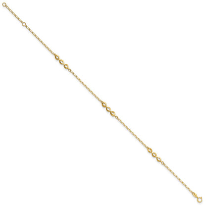 14K Yellow Gold Polished Station 9in Plus 1in Ext. Anklet