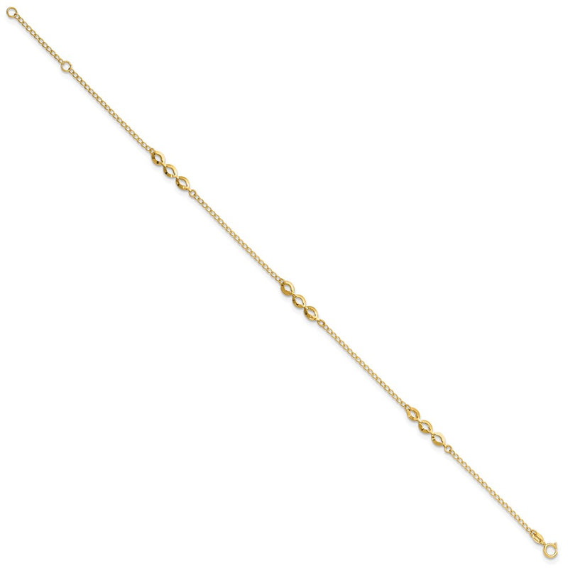 14K Yellow Gold Polished Station 9in Plus 1in Ext. Anklet