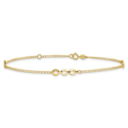 14K Yellow Gold Polished Station 9in Plus 1in Ext. Anklet