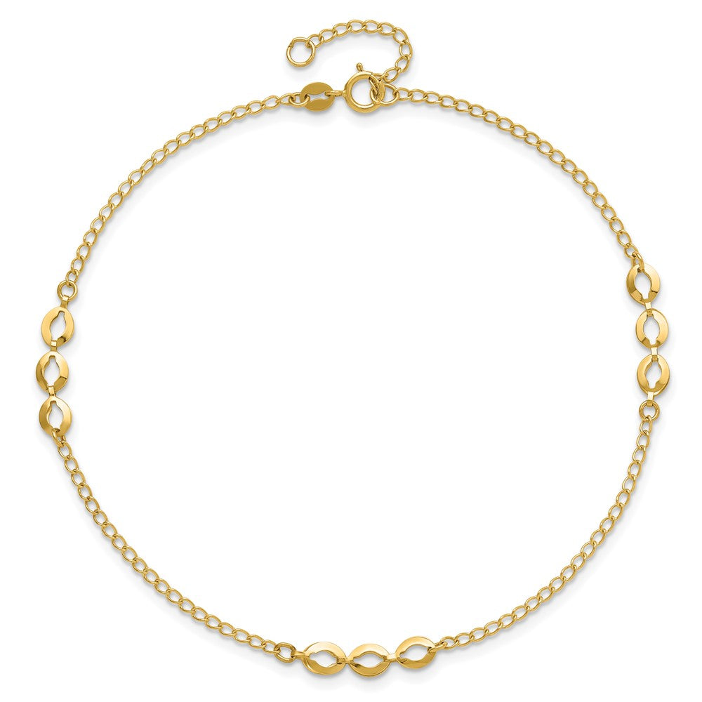 14K Yellow Gold Polished Station 9in Plus 1in Ext. Anklet