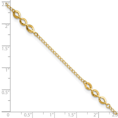 14K Yellow Gold Polished Station 9in Plus 1in Ext. Anklet