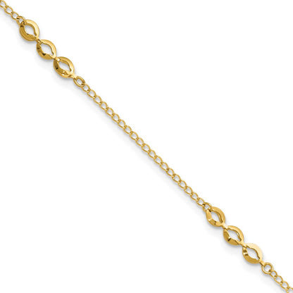 14K Yellow Gold Polished Station 9in Plus 1in Ext. Anklet