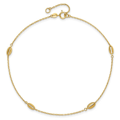 14K Yellow Gold Polished and Textured Station 9in Plus 1in Ext. Anklet