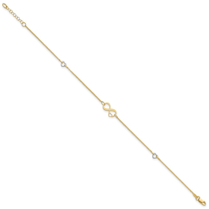 14K Two-Tone Polished Infinity Open Heart 9in Plus 1in Ext. Anklet