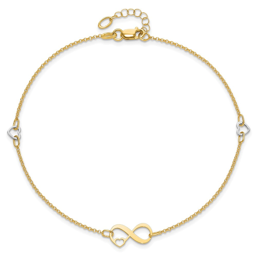 14K Two-Tone Polished Infinity Open Heart 9in Plus 1in Ext. Anklet