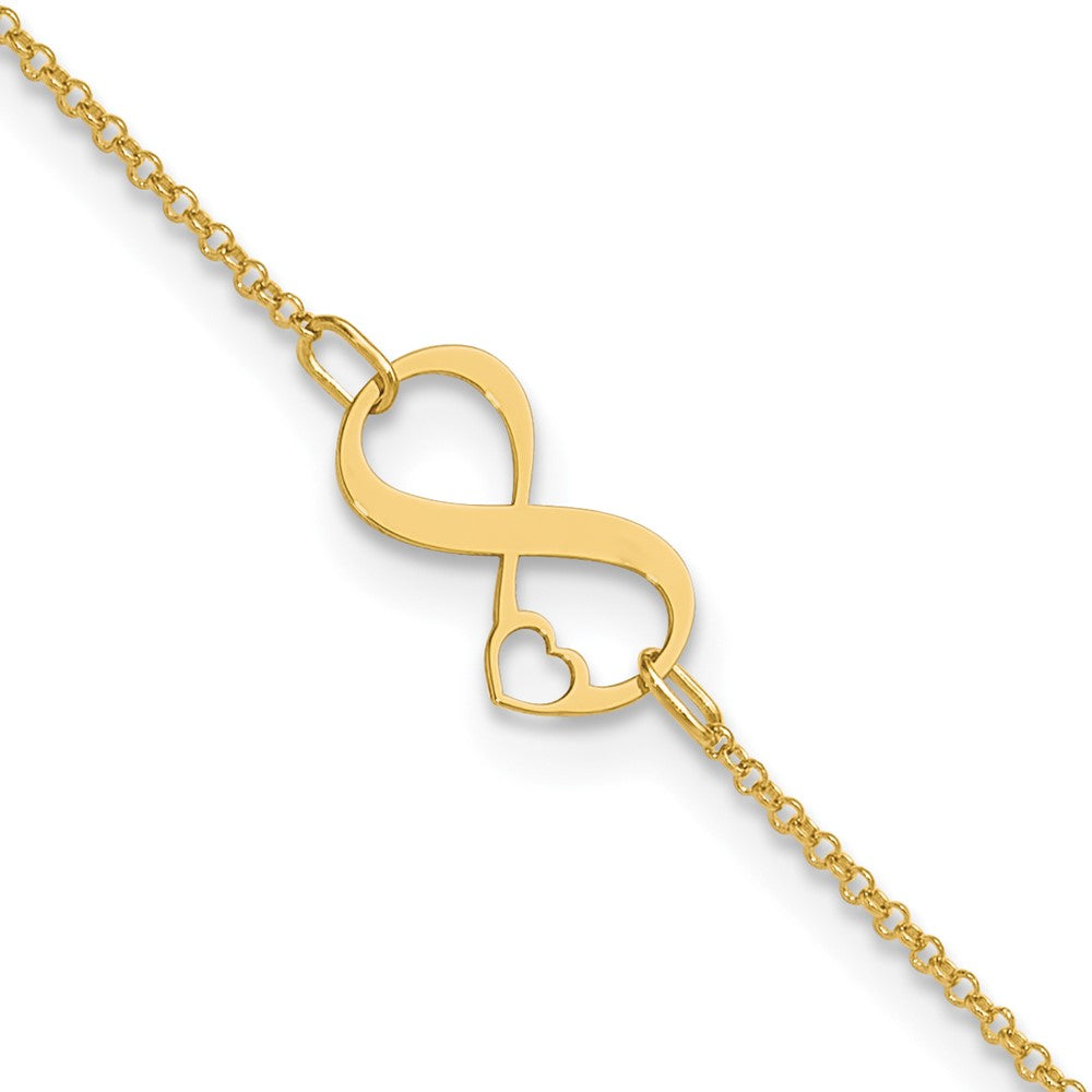 14K Two-Tone Polished Infinity Open Heart 9in Plus 1in Ext. Anklet