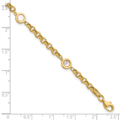 14K Yellow Gold Polished Mother Of Pearl Link Bracelet