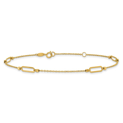 14K Yellow Gold Polished and Diamond-Cut Fancy 9in Plus 1in Ext. Anklet