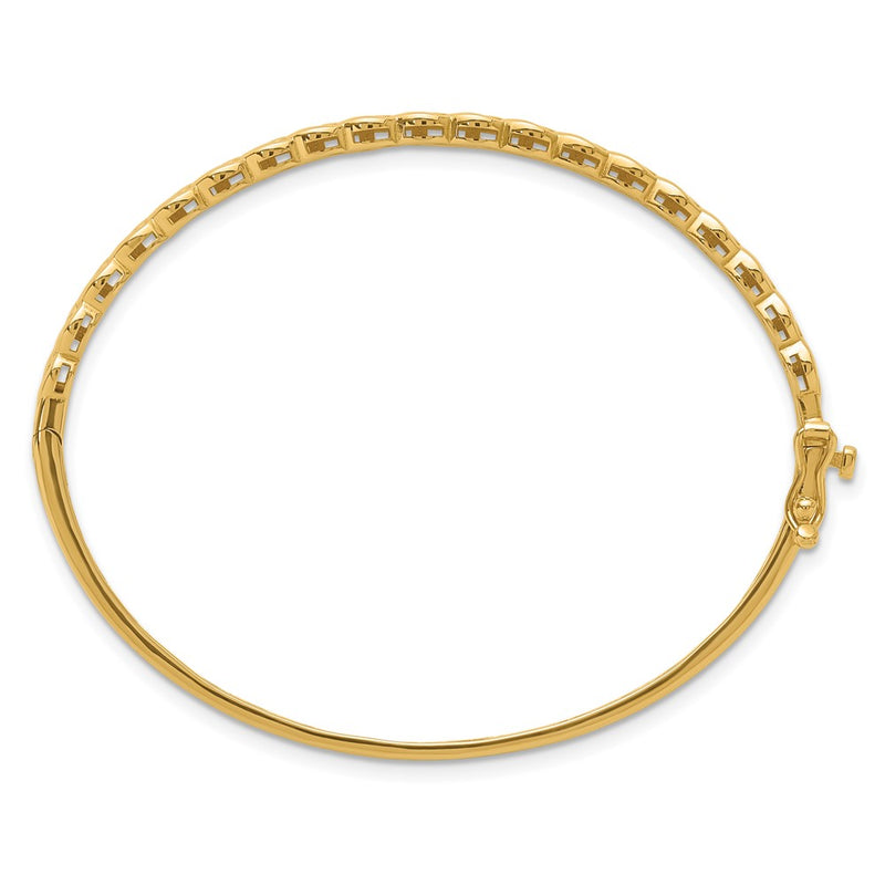 14K Yellow Gold Polished Patterned Hinged Bangle