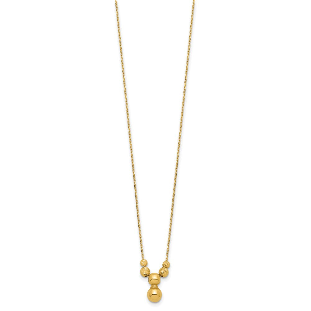 14K Yellow Gold Polished And Diamond Cut Beads With 1In Ext. Necklace