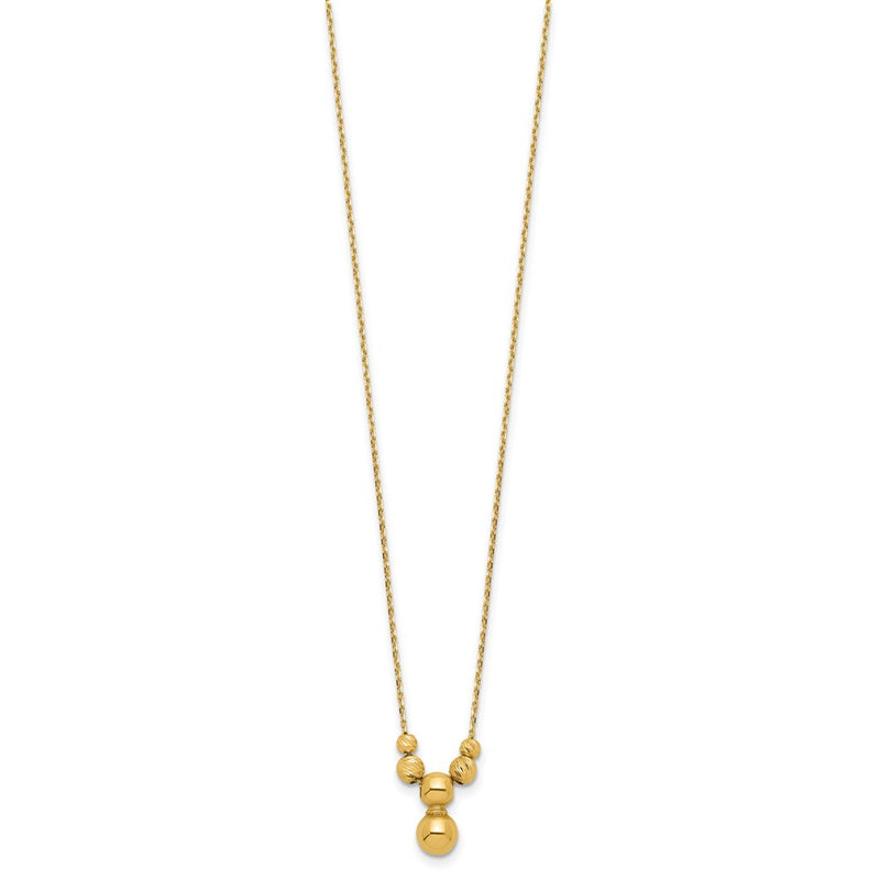 14K Yellow Gold Polished And Diamond Cut Beads With 1In Ext. Necklace