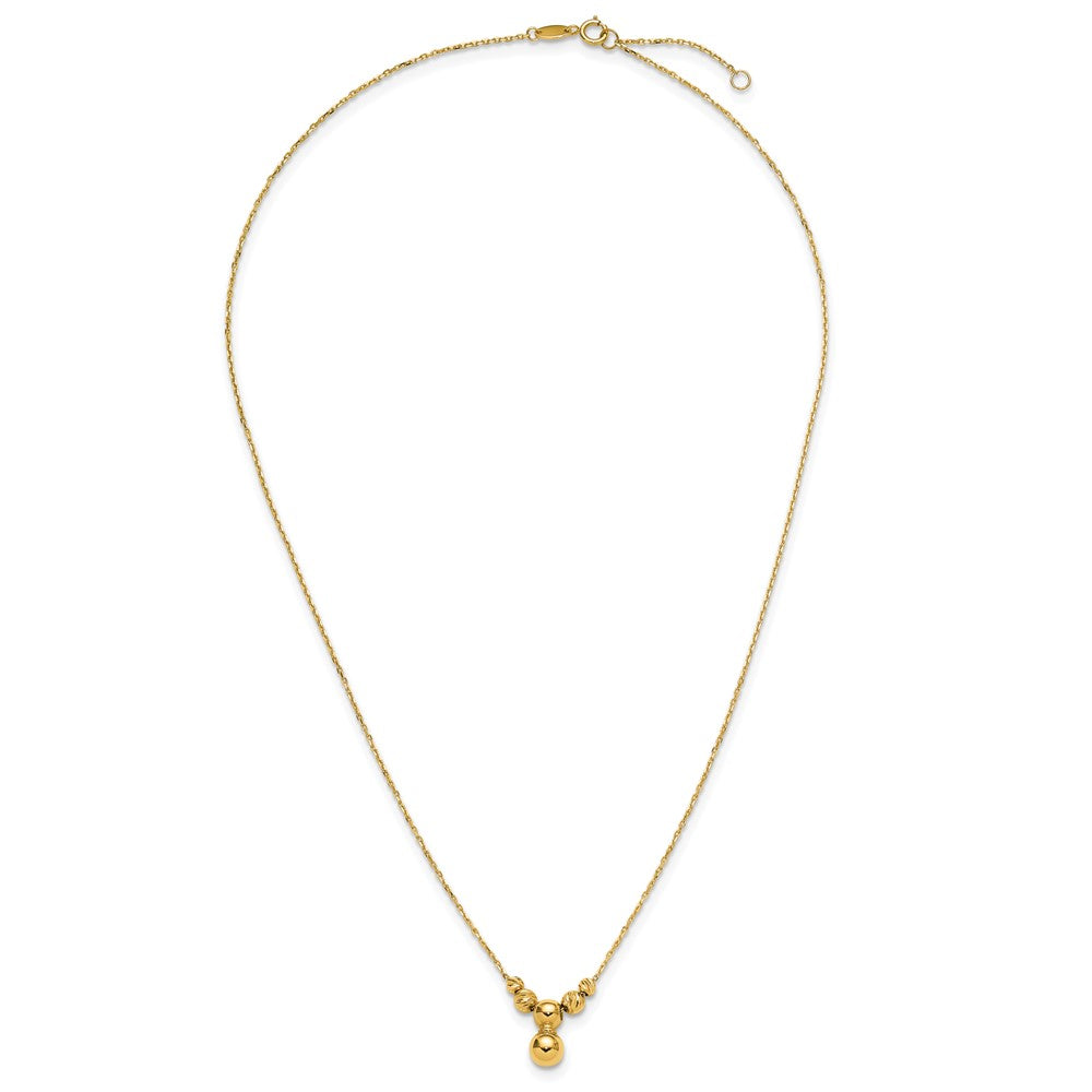 14K Yellow Gold Polished And Diamond Cut Beads With 1In Ext. Necklace