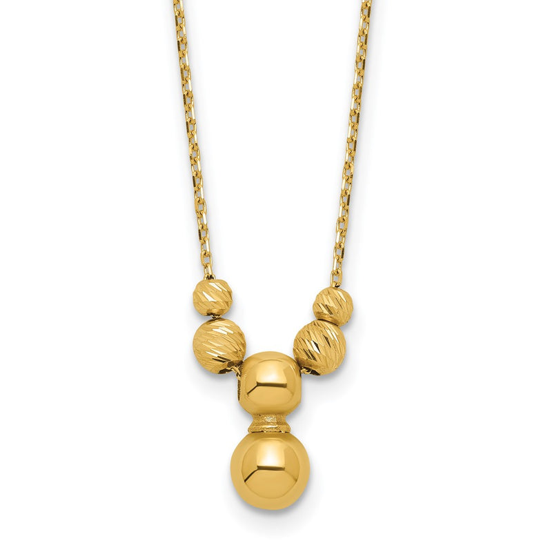 14K Yellow Gold Polished And Diamond Cut Beads With 1In Ext. Necklace