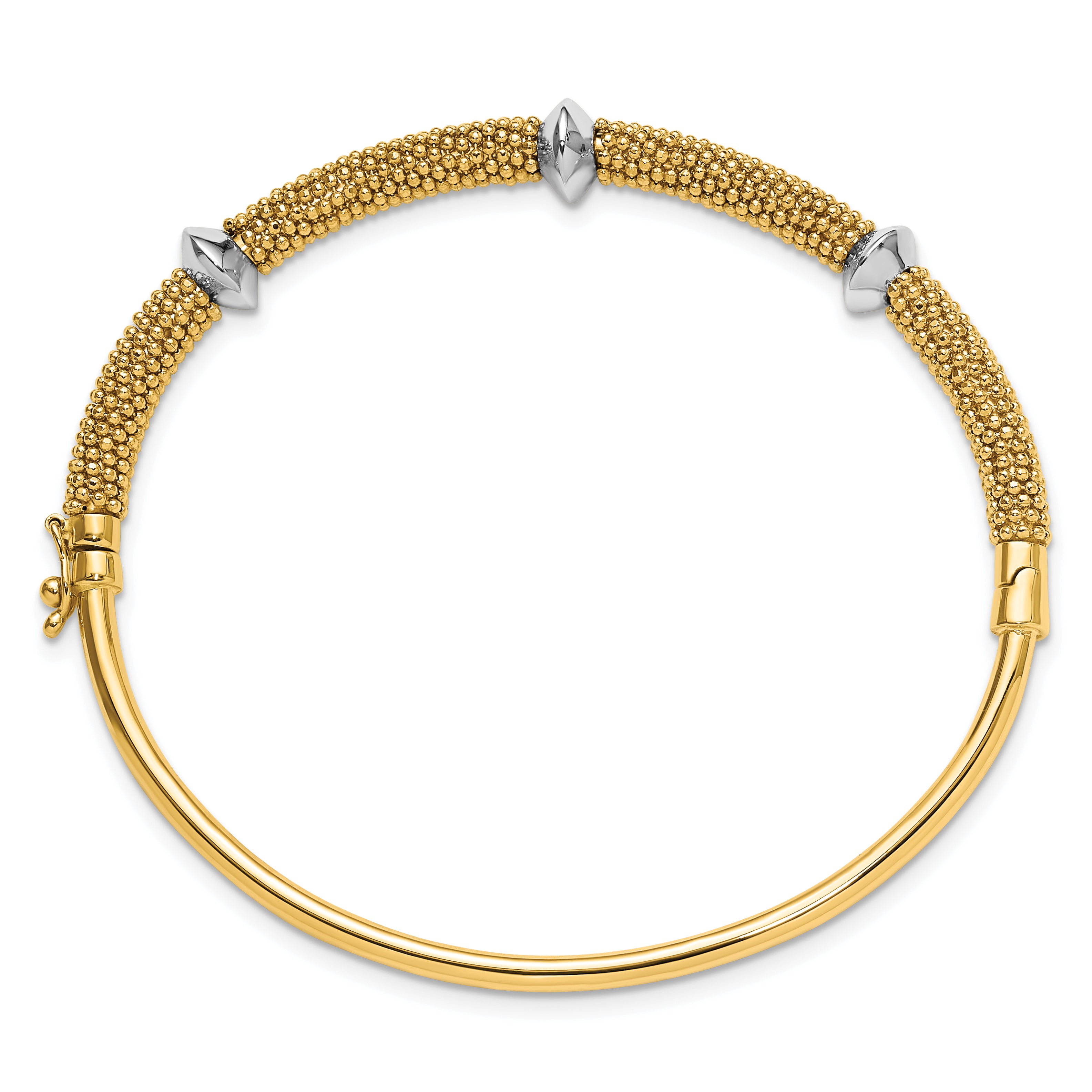 14K Two Tone Polished And Textured Hinged Bangle