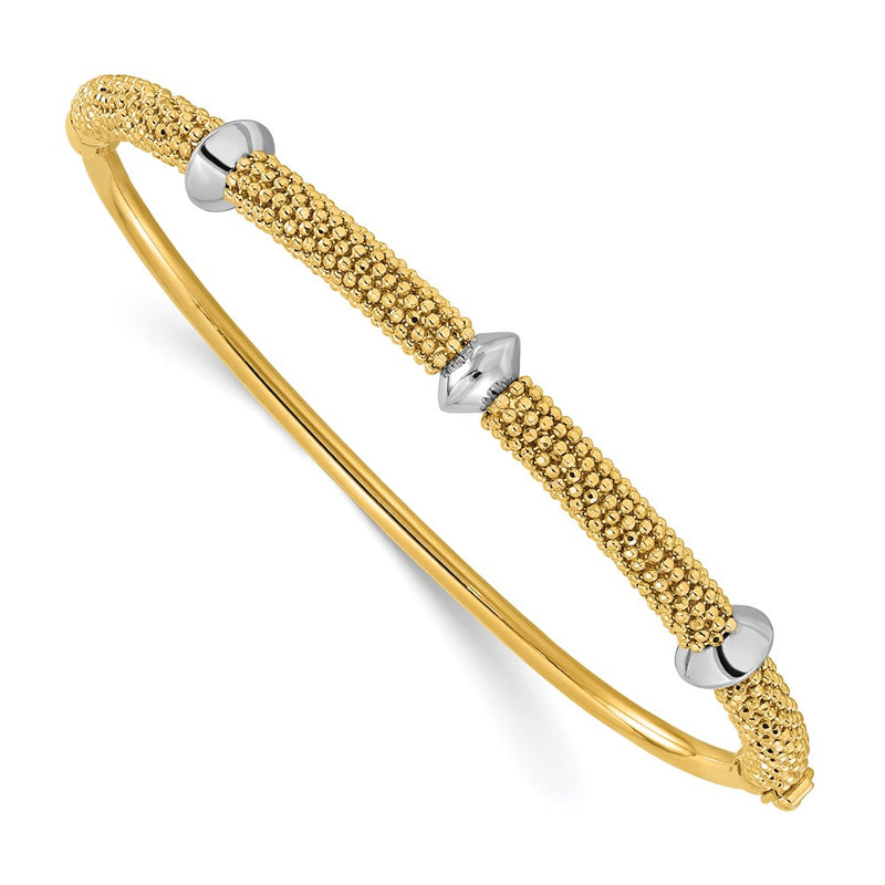 14K Two Tone Polished And Textured Hinged Bangle