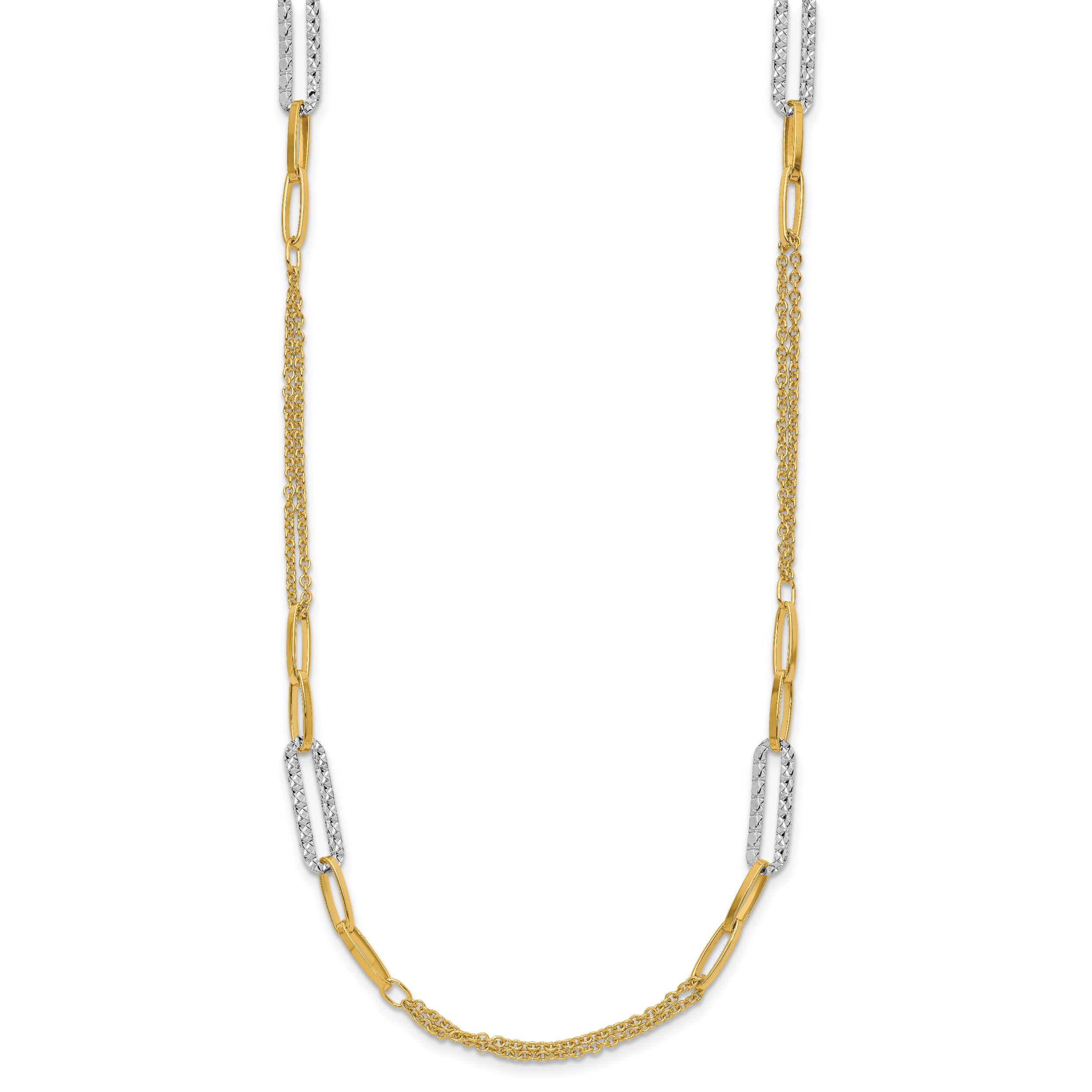 14K Two Tone Polished And Textured Fancy Link Necklace
