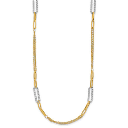 14K Two Tone Polished And Textured Fancy Link Necklace