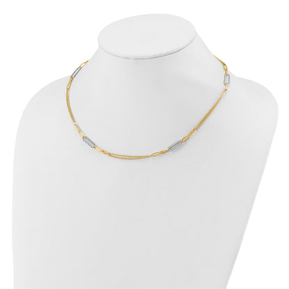 14K Two Tone Polished And Textured Fancy Link Necklace