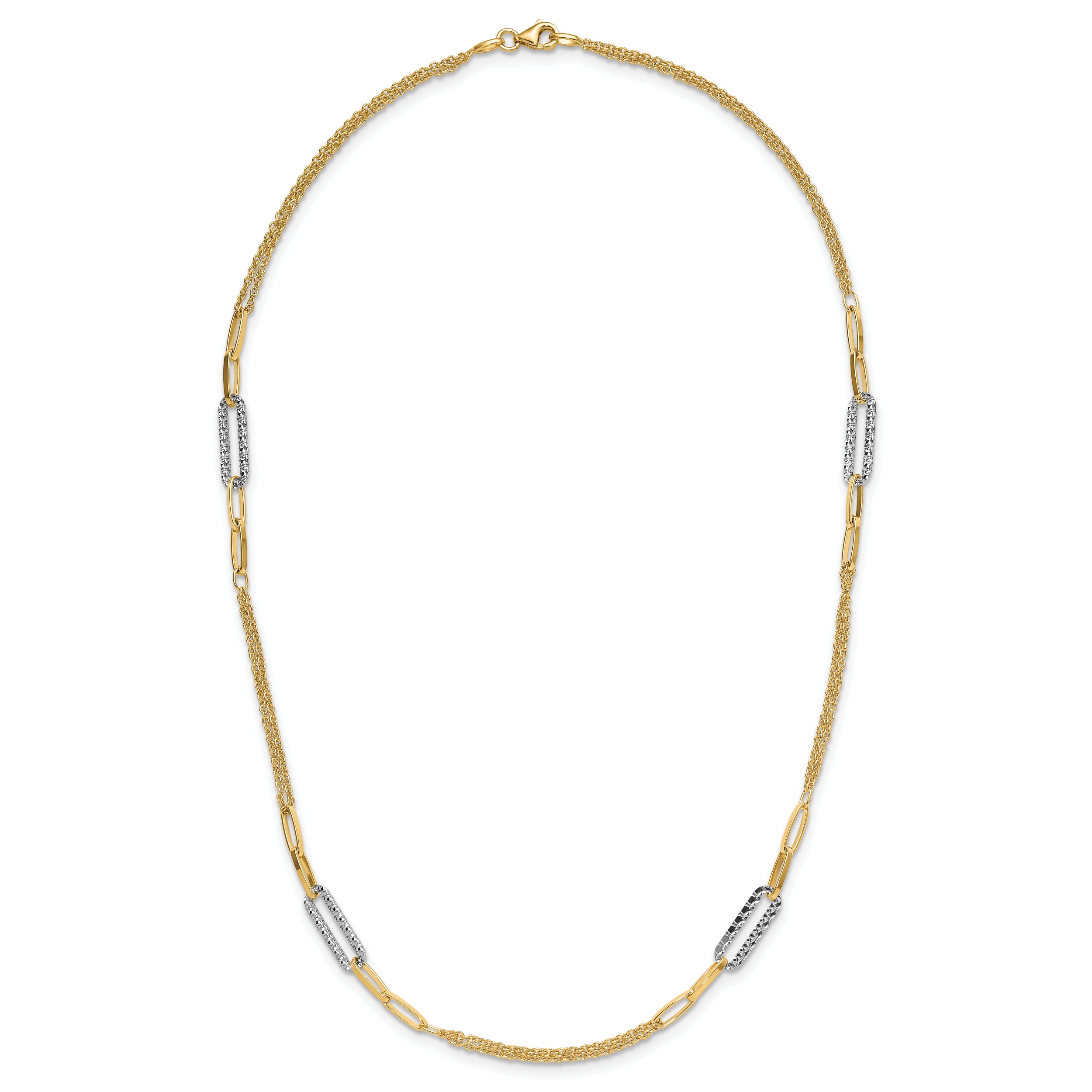 14K Two Tone Polished And Textured Fancy Link Necklace