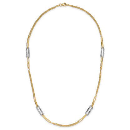 14K Two Tone Polished And Textured Fancy Link Necklace