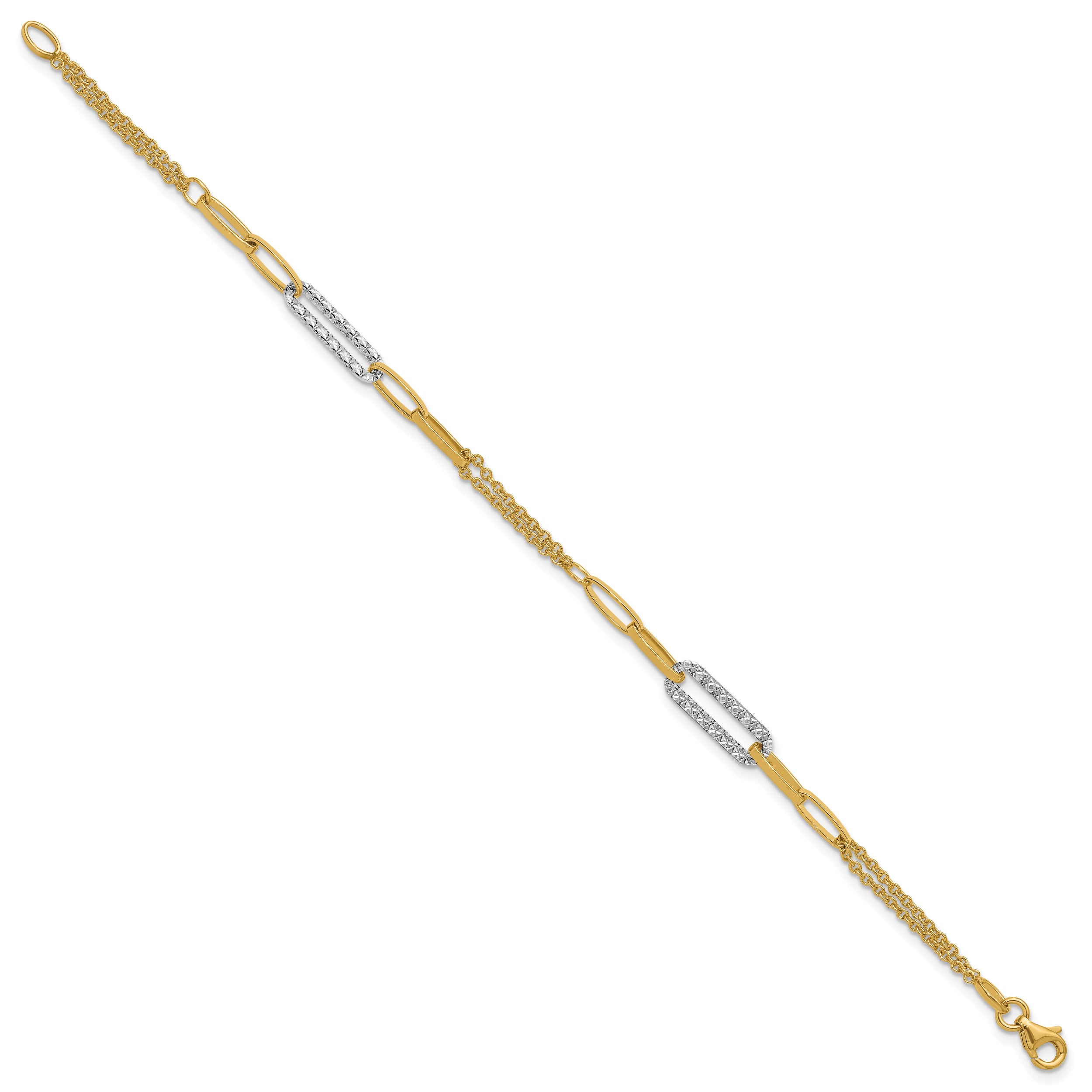 14K Two Tone Polished And Diamond Cut Fancy Link Bracelet