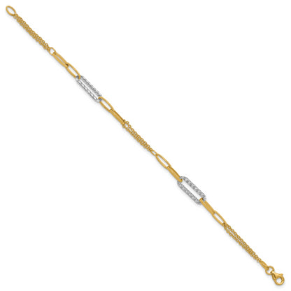 14K Two Tone Polished And Diamond Cut Fancy Link Bracelet