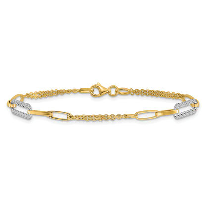 14K Two Tone Polished And Diamond Cut Fancy Link Bracelet