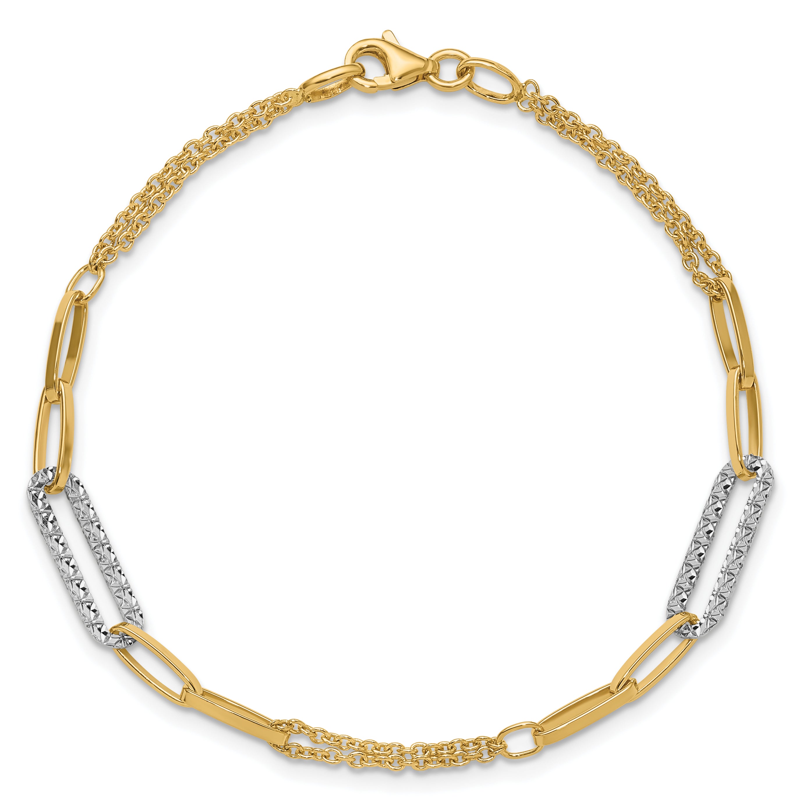 14K Two Tone Polished And Diamond Cut Fancy Link Bracelet