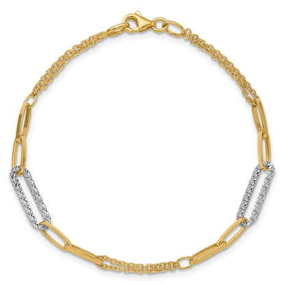 14K Two Tone Polished And Diamond Cut Fancy Link Bracelet