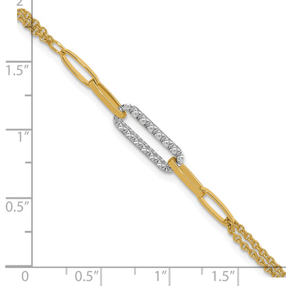 14K Two Tone Polished And Diamond Cut Fancy Link Bracelet