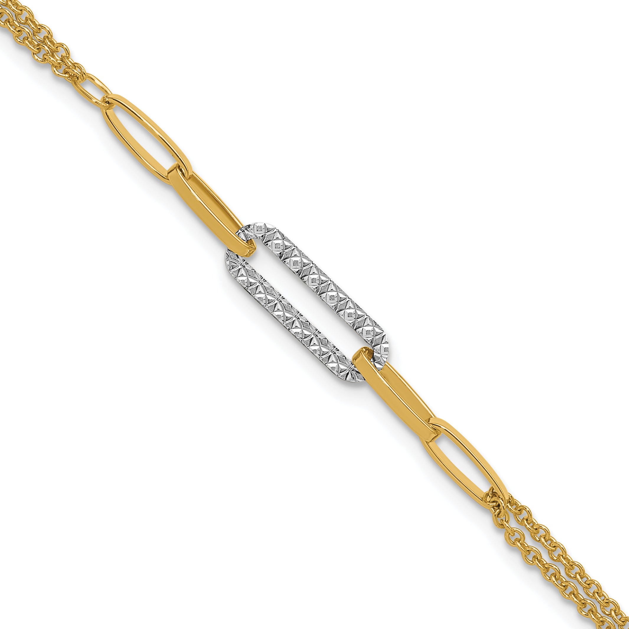14K Two Tone Polished And Diamond Cut Fancy Link Bracelet