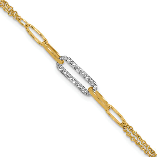14K Two Tone Polished And Diamond Cut Fancy Link Bracelet