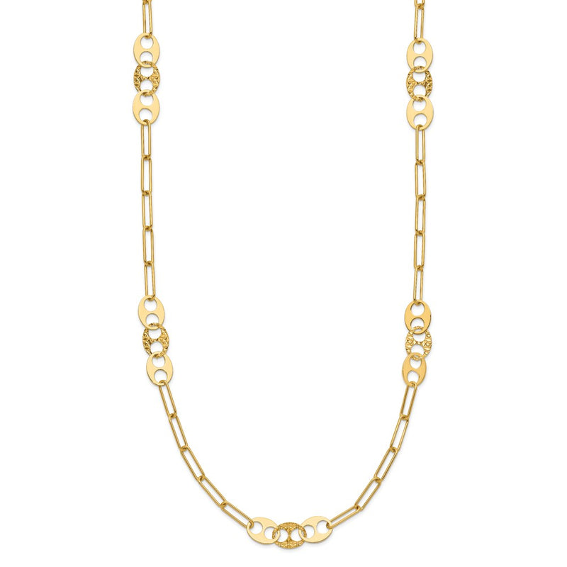 14K Yellow Gold Polished And Textured Fancy Link Necklace