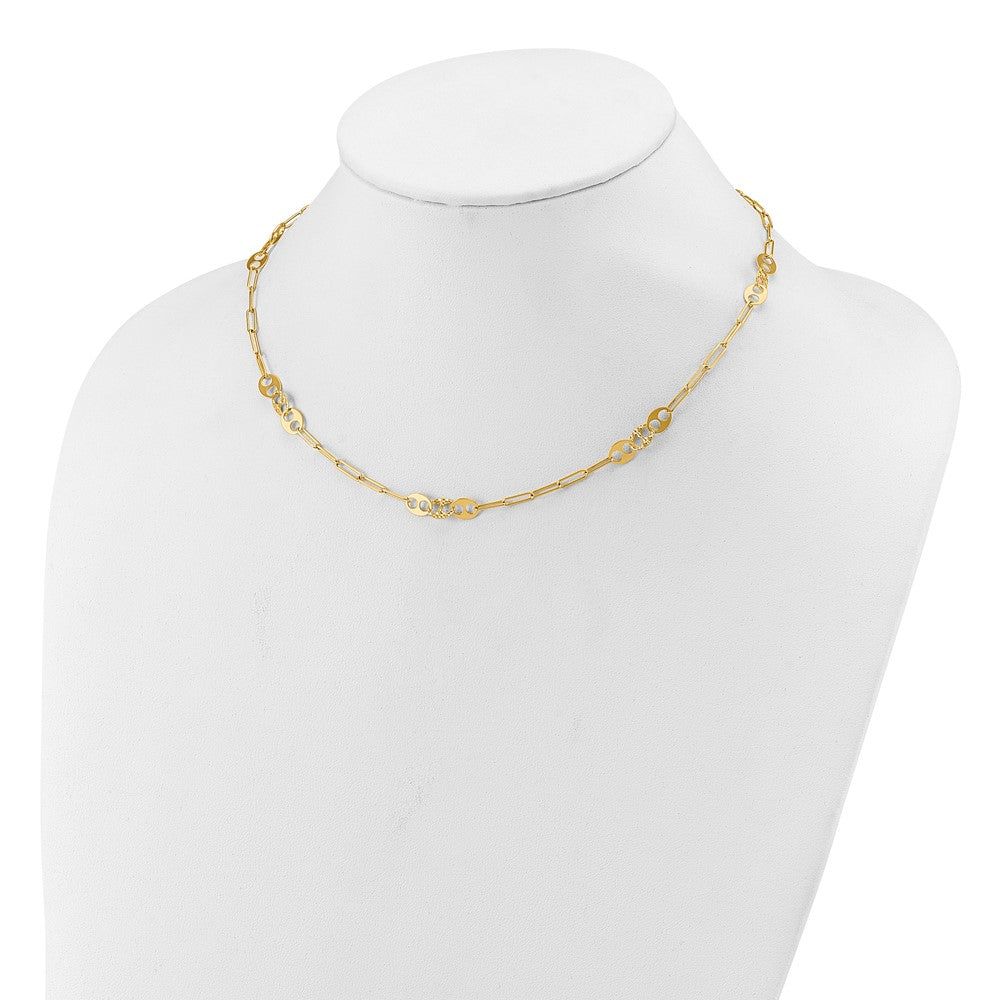 14K Yellow Gold Polished And Textured Fancy Link Necklace