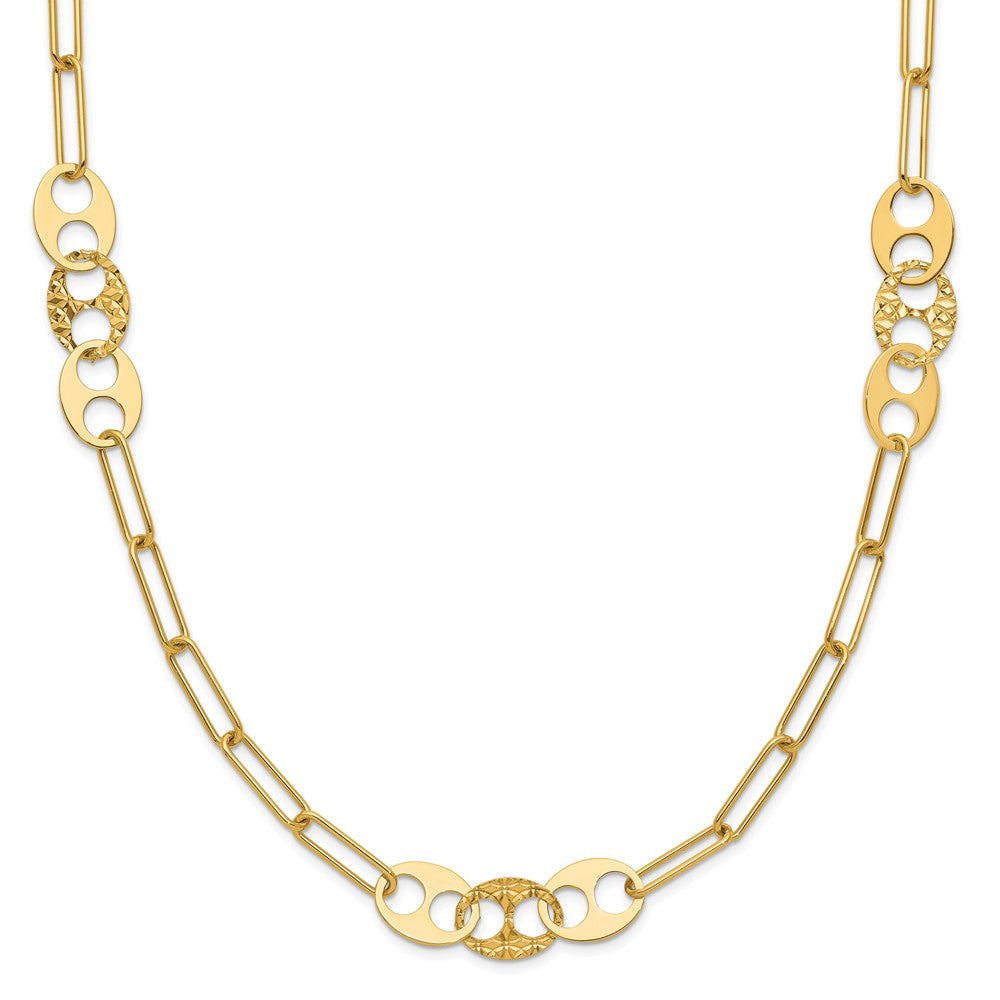 14K Yellow Gold Polished And Textured Fancy Link Necklace