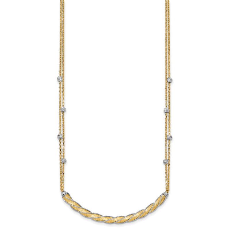 14K Two Tone Polished/Satin/Dia Cut Bar 2In Ext. Necklace