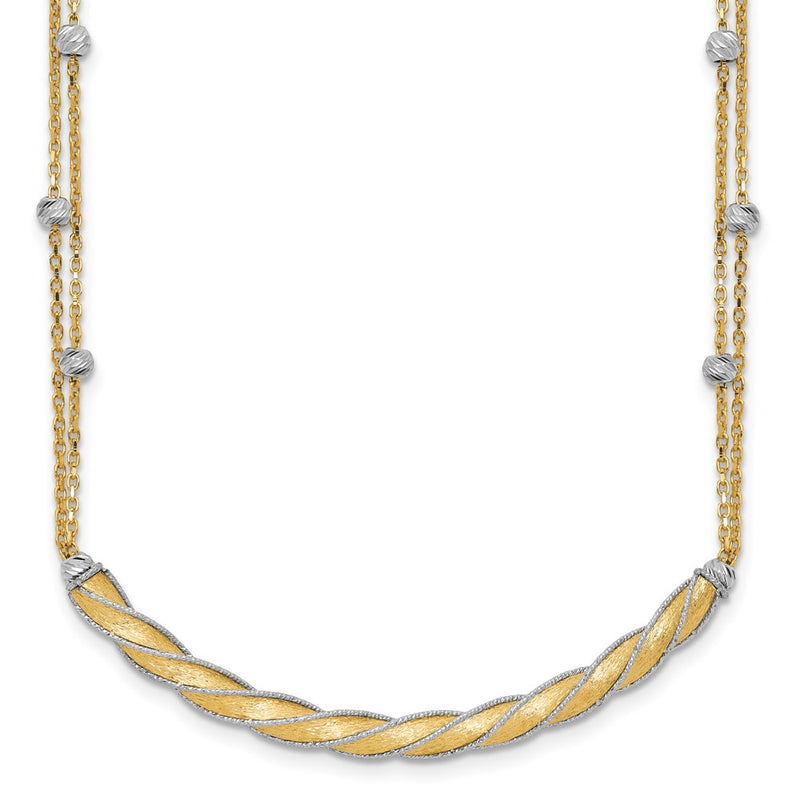 14K Two Tone Polished/Satin/Dia Cut Bar 2In Ext. Necklace