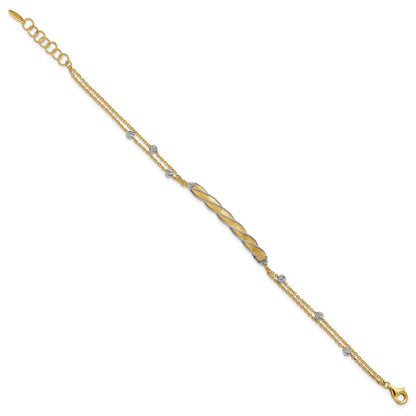 14K Two Tone Polish/Satin/Dia Cut Fancy Bar 1In Ext. Bracelet