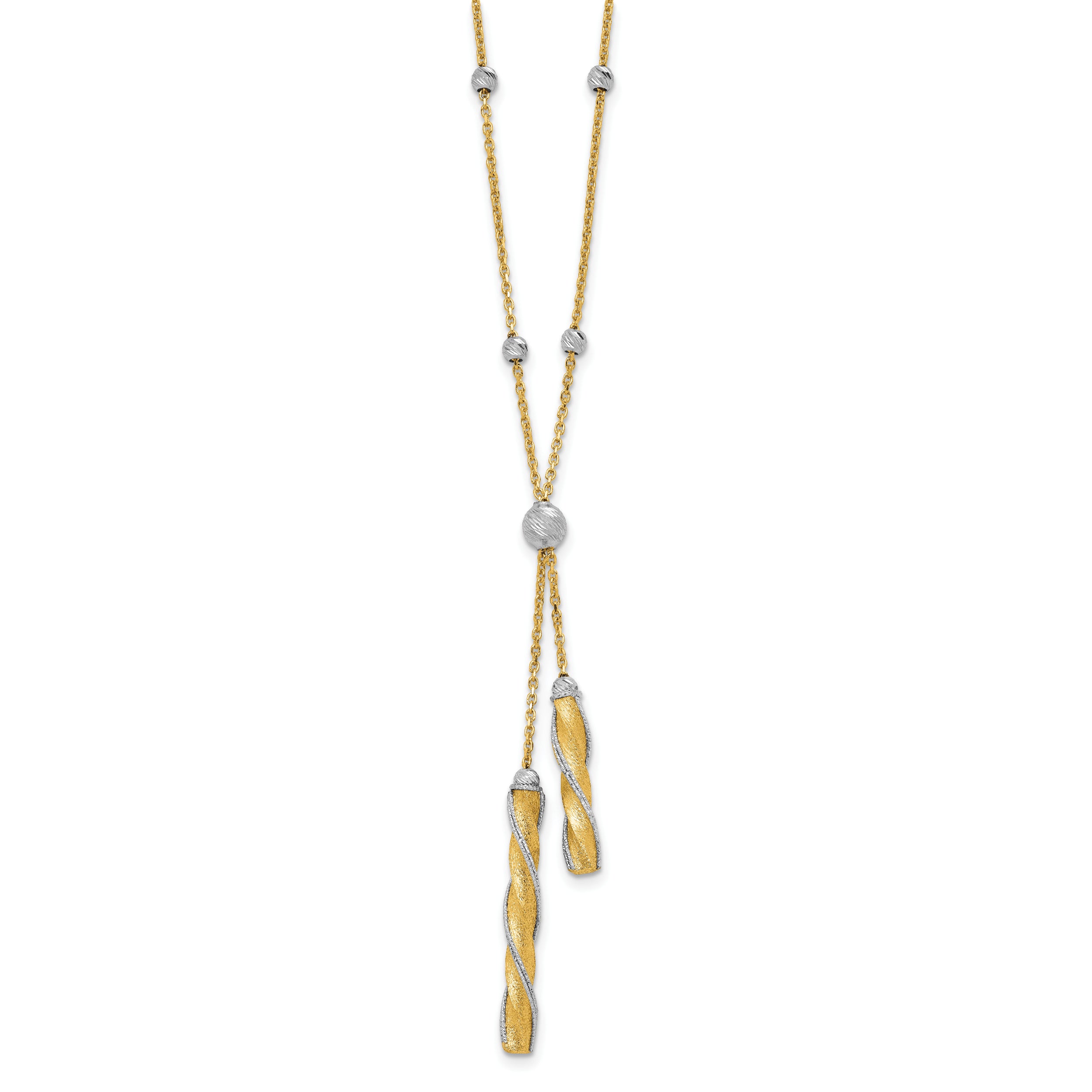 14K Two Tone Polished/Satin/Dia Cut Fancy With 2In Ext. Necklace