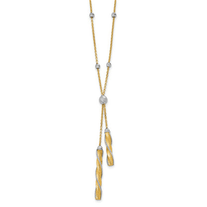 14K Two Tone Polished/Satin/Dia Cut Fancy With 2In Ext. Necklace