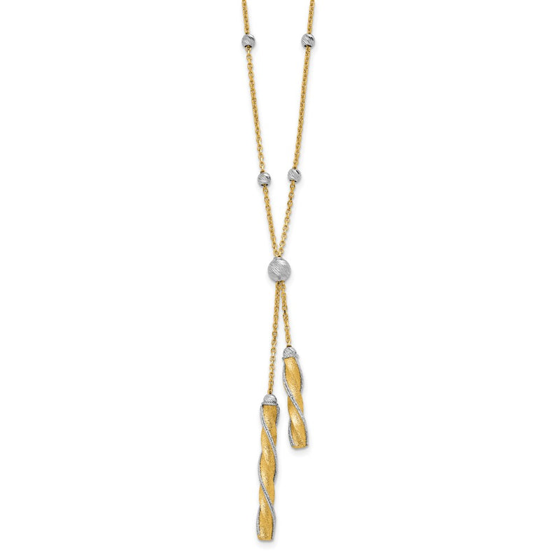 14K Two Tone Polished/Satin/Dia Cut Fancy With 2In Ext. Necklace