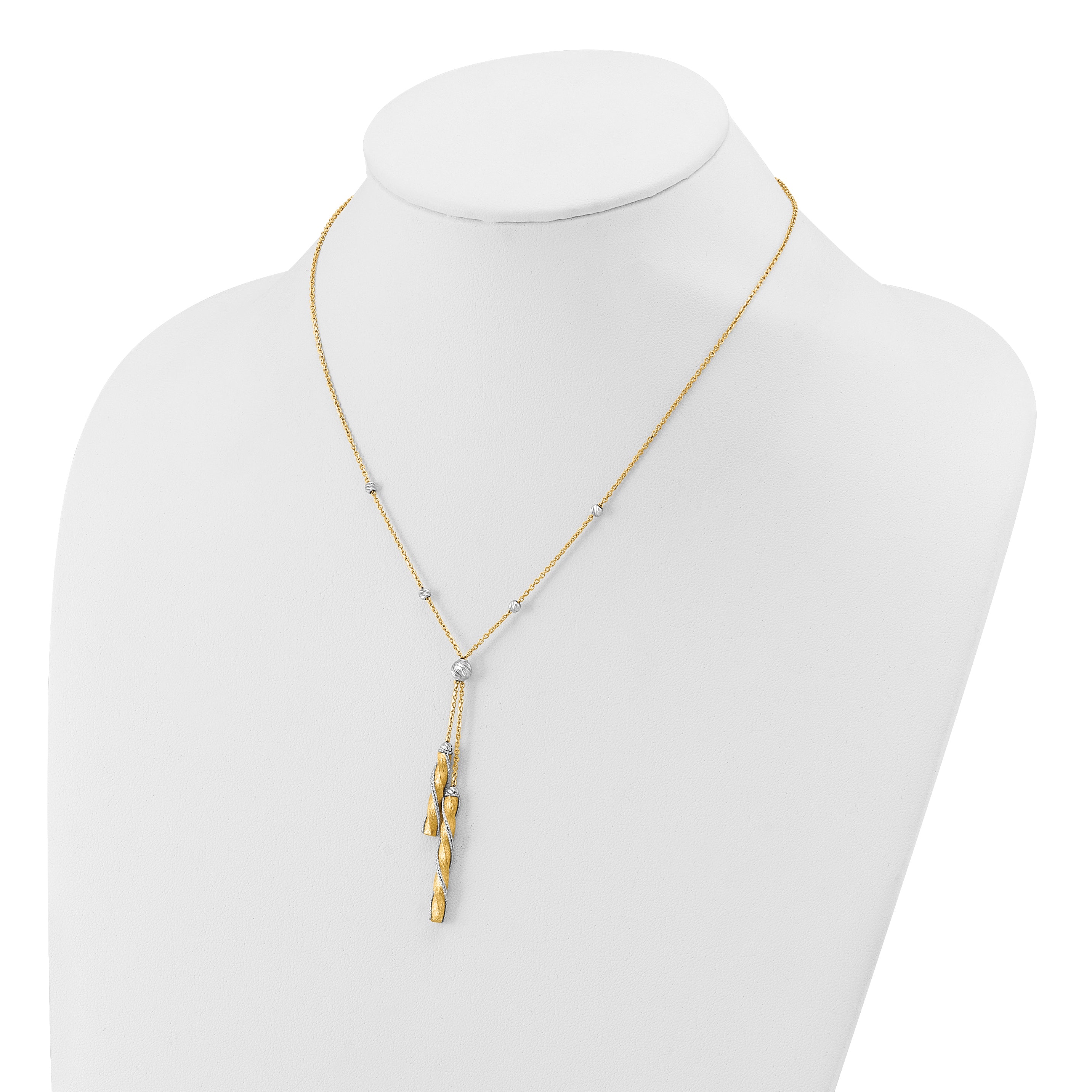 14K Two Tone Polished/Satin/Dia Cut Fancy With 2In Ext. Necklace