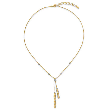 14K Two Tone Polished/Satin/Dia Cut Fancy With 2In Ext. Necklace