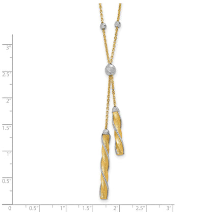 14K Two Tone Polished/Satin/Dia Cut Fancy With 2In Ext. Necklace