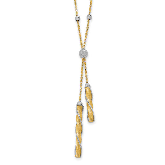 14K Two Tone Polished/Satin/Dia Cut Fancy With 2In Ext. Necklace
